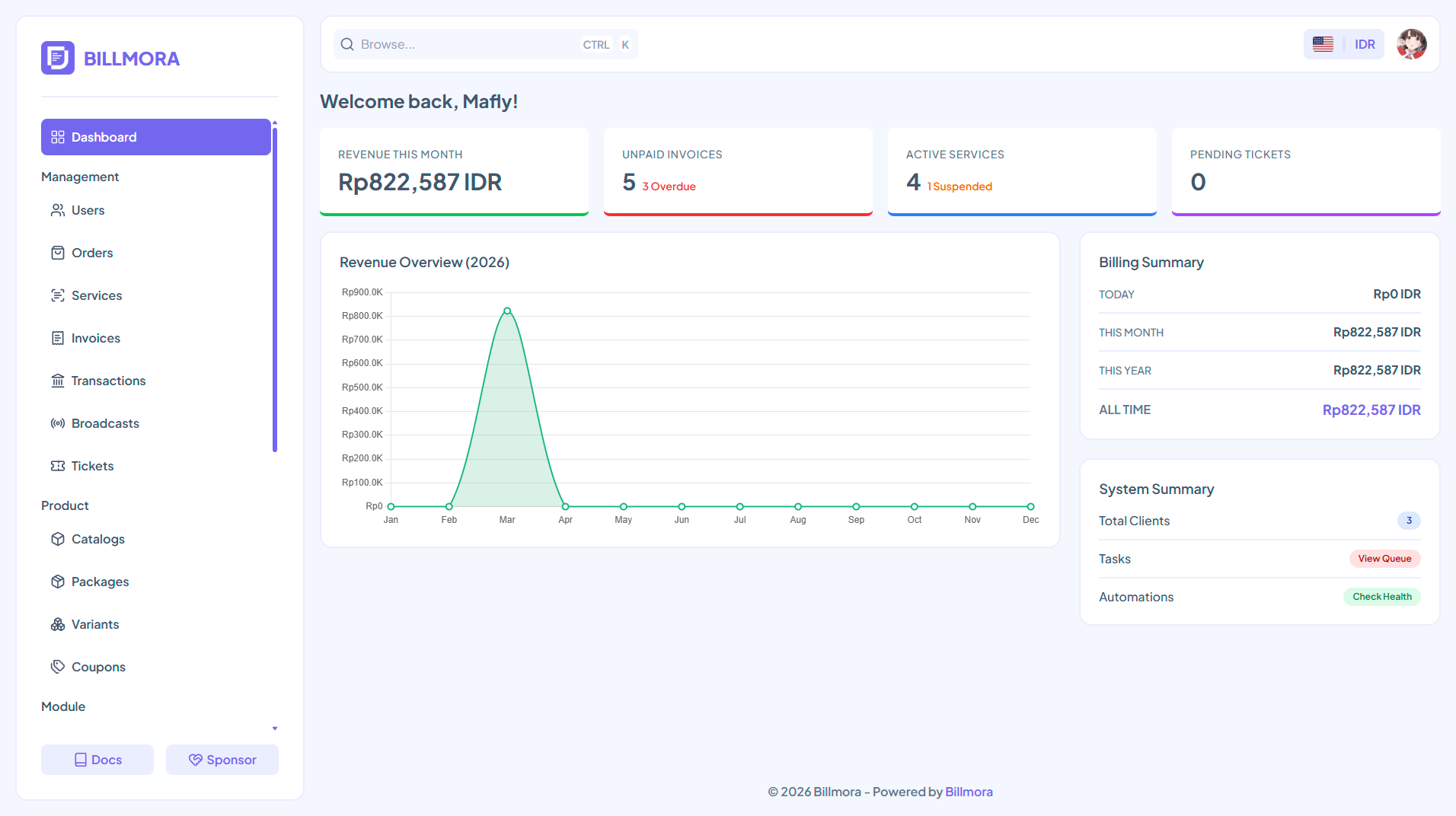 Billmora Dashboard Overview